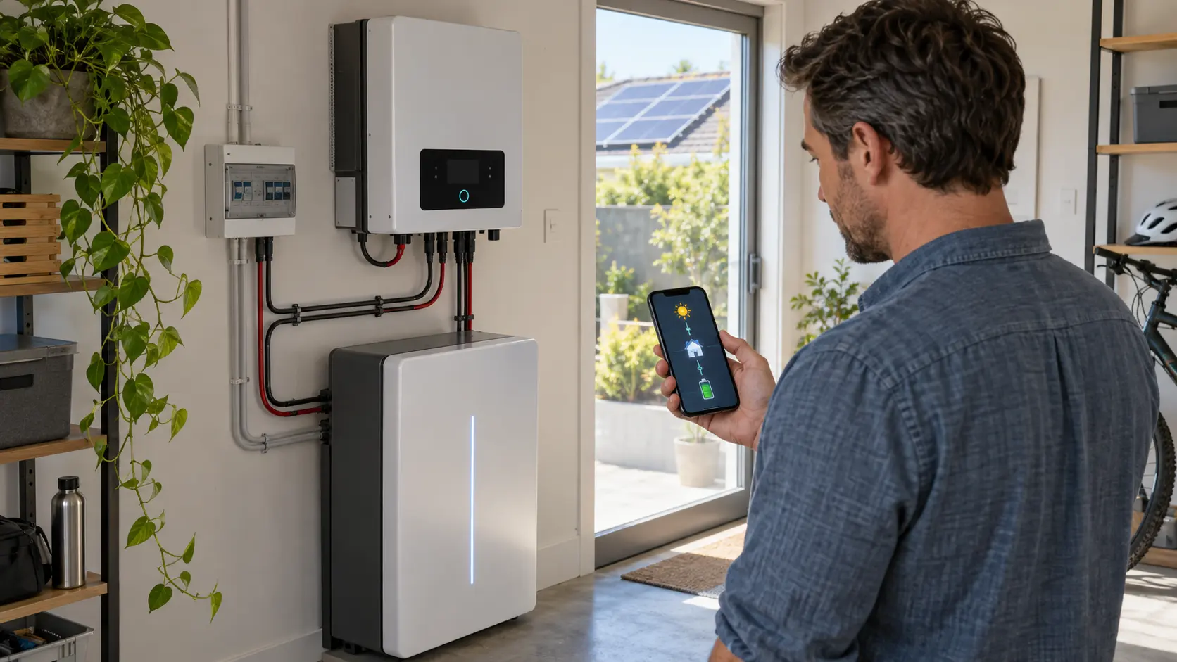Sistema solar residencial con inversor híbrido WiFi y batería de almacenamiento