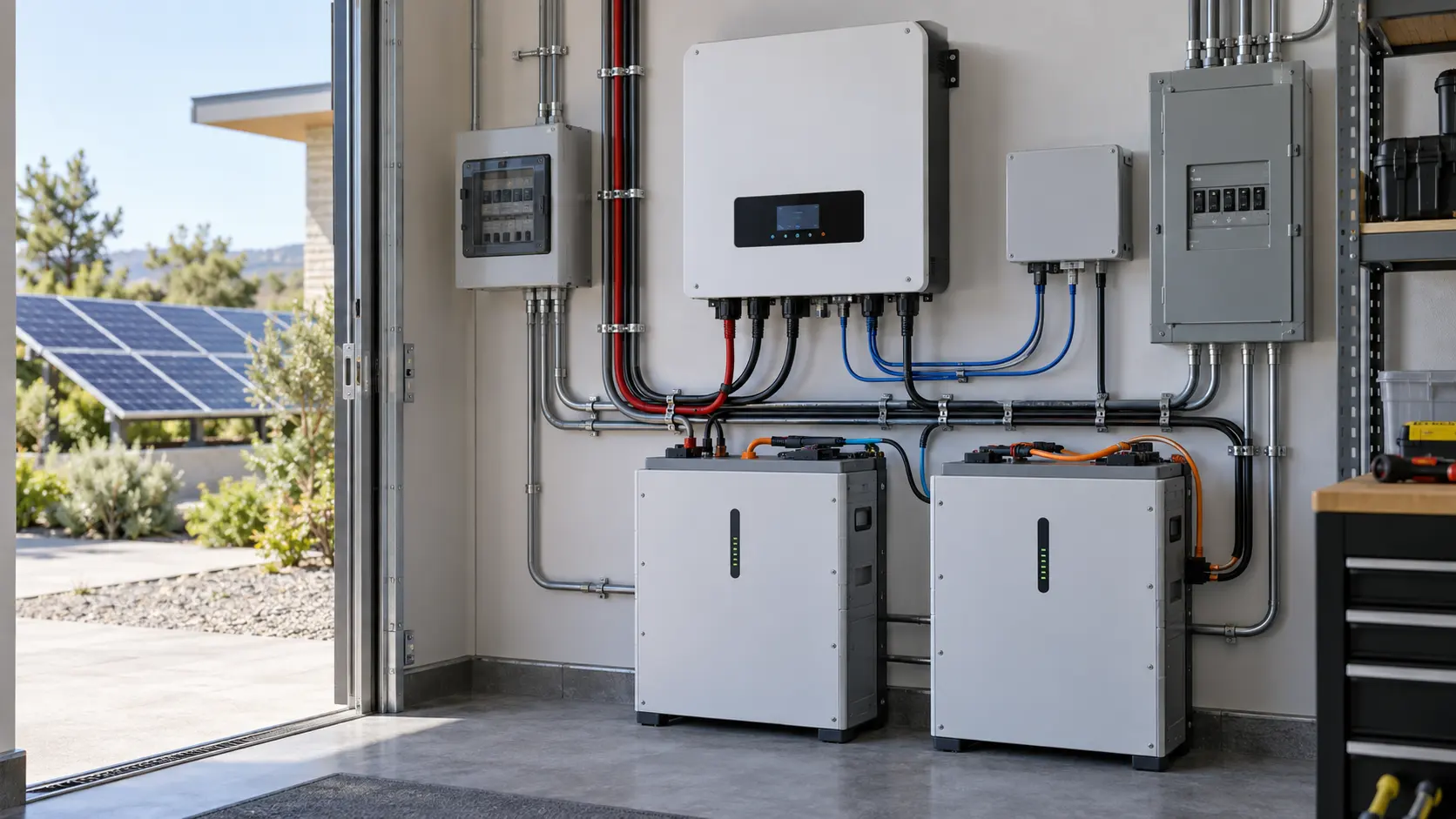 Sistema solar residencial con inversor CAN y baterías LiFePO4 conectadas al BMS