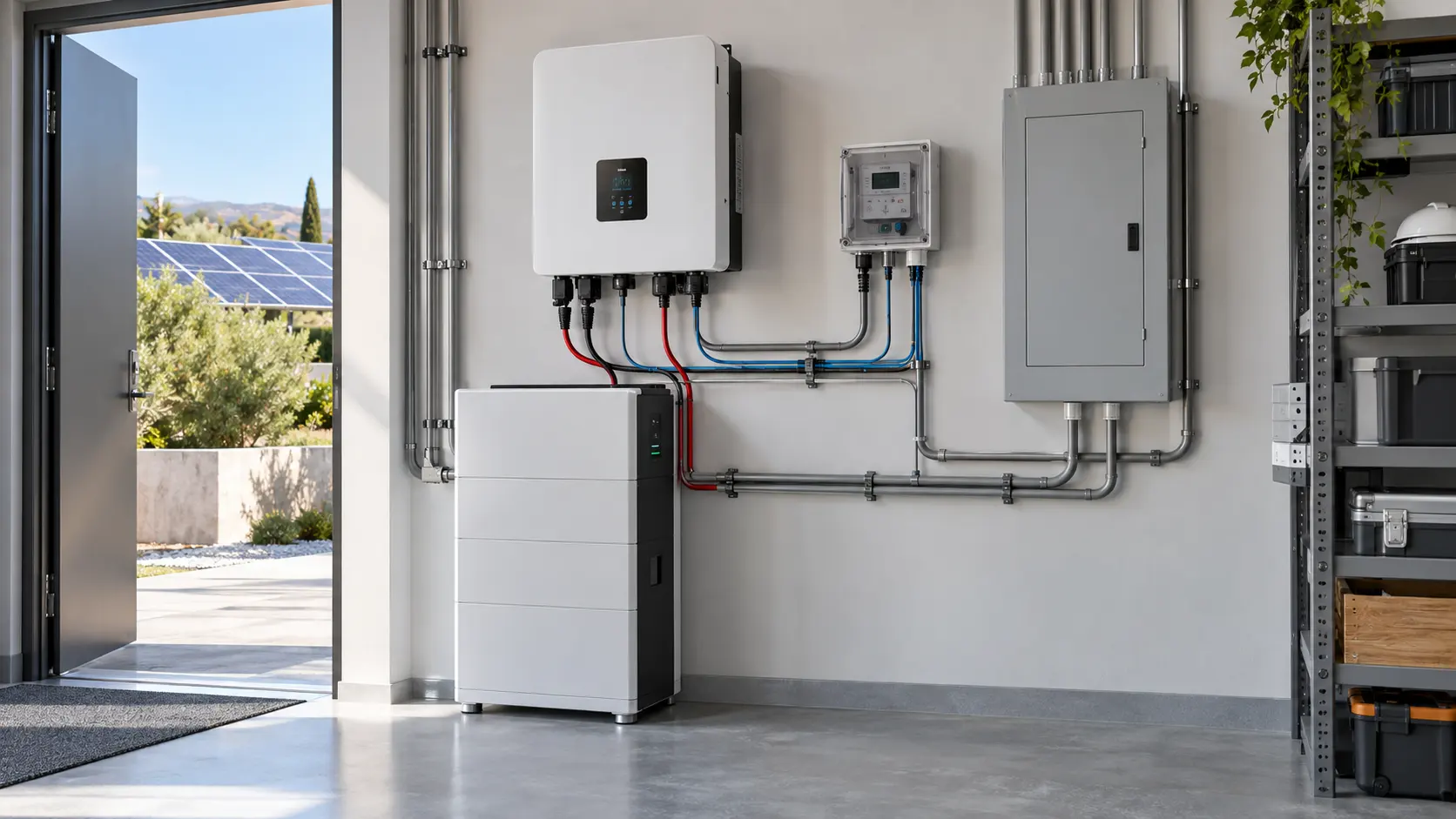 Sistema solar residencial con inversor RS485, batería LiFePO4 y monitoreo de energía