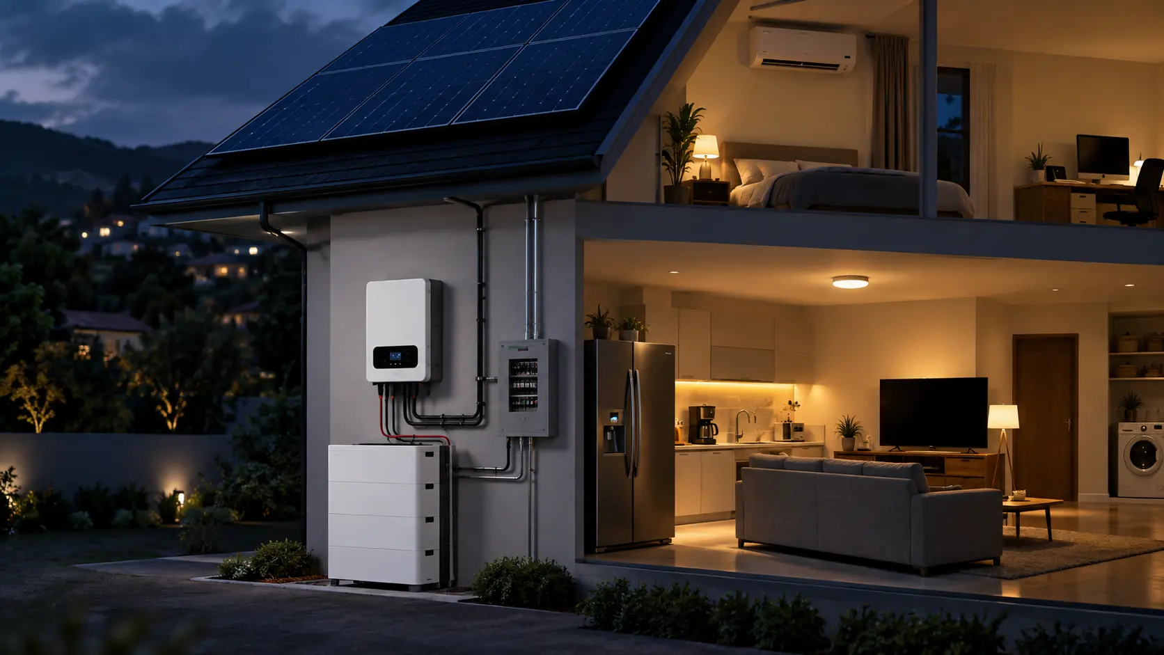 Sistema de respaldo solar para cargas críticas del hogar con inversor y batería