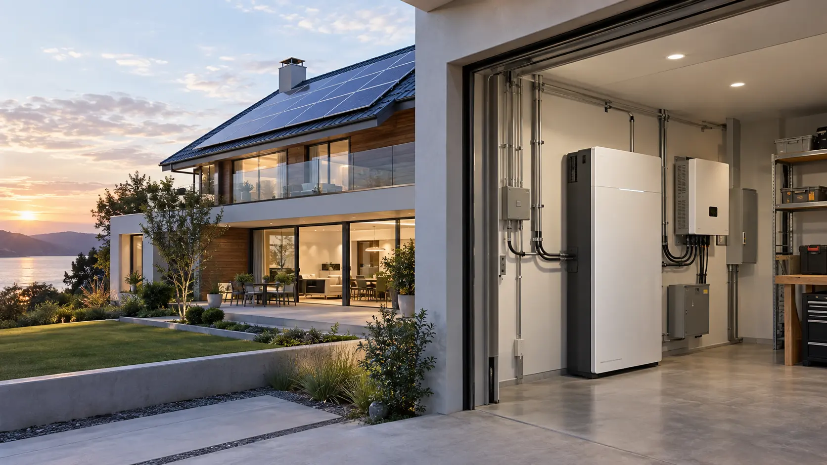 Batería solar de 15kWh instalada en vivienda con paneles solares y sistema de respaldo