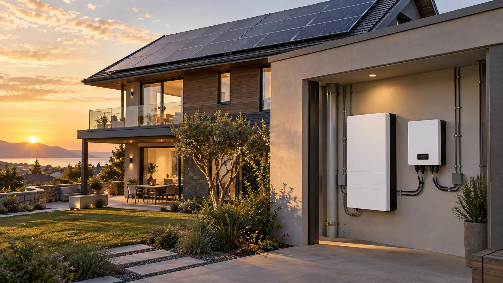 Batería de litio conectada a inversor de 10kW y paneles solares en vivienda