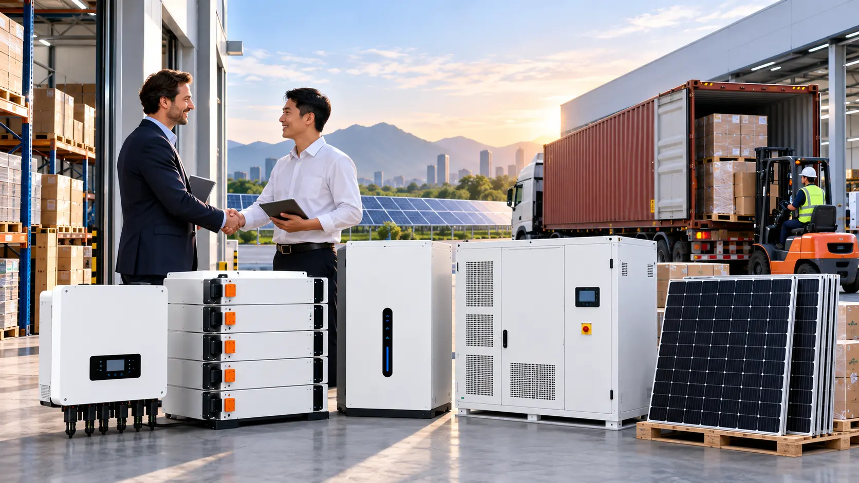 Proveedor de energía solar para distribuidores con inversores, baterías LiFePO4, sistemas BESS y soporte para alianzas comerciales B2B.